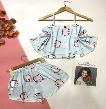 bán sỉ đồ bộ ngủ nữ 2 dây áo tầng quần đùi vải latin