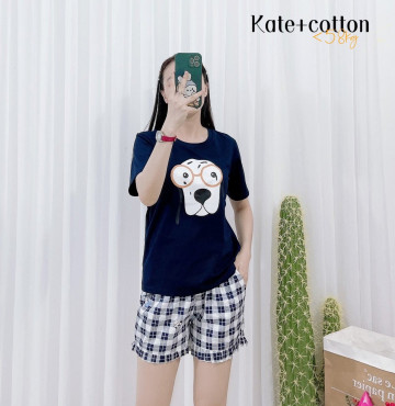 đồ bộ nữ áo thun cotton quần sọc caro kate
