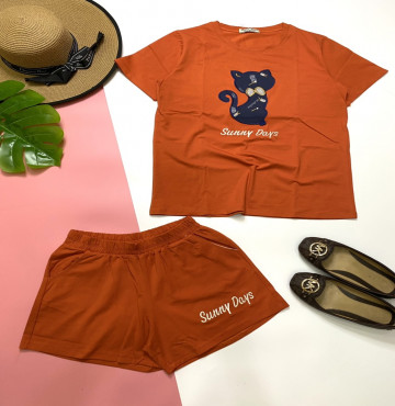 bán sỉ đồ bộ nữ quần đùi thêu mèo thun cotton xịn