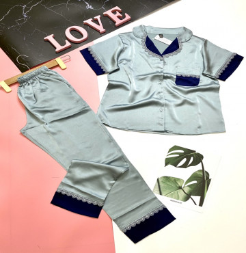 Đồ bộ nũ pijama tay ngắn quần dài viền ren có túi