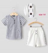 Bán sỉ set bé trai áo vải kate sọc- BT2280502