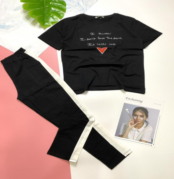 bán sỉ đồ bộ nữ thêu tim quần dài thun cotton