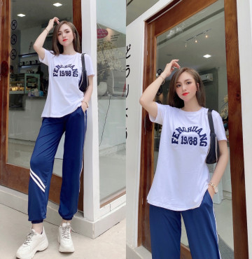 bán sỉ đồ bộ nữ thêu chữ quần dài