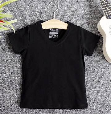 Bán buôn áo thun trơn trẻ em cổ tim tay ngắn (Màu Xám)