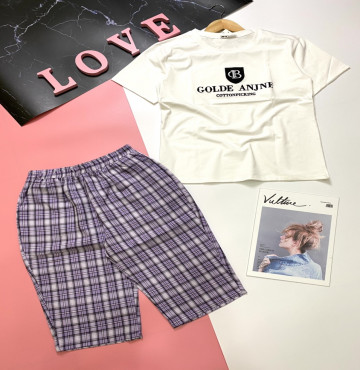 bán buôn đồ bộ nữ áo thun cotton quần kaki sọc