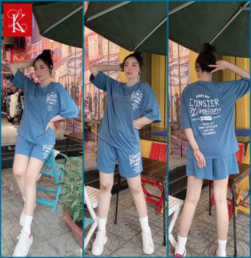 bán sỉ đồ bộ nữ in chữ thun cotton quần đùi