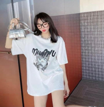 bán sỉ áo thun nữ cổ tròn in hình mèo miu miu QC