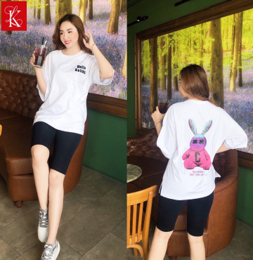 bán sỉ đồ bộ nữ áo trắng in hình sau lưng quần lỡ