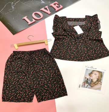 bán sỉ đồ bộ nữ áo hoa quần lỡ viền bèo