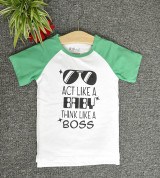 Bỏ buôn áo Raglan tay ngắn in chữ Think Like a Boss ( Trắng Đen )