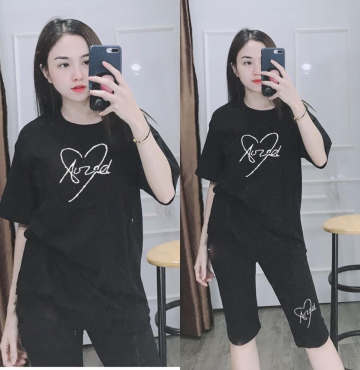 bỏ buôn đồ bộ nữ quần lững thêu hình trái tim size to