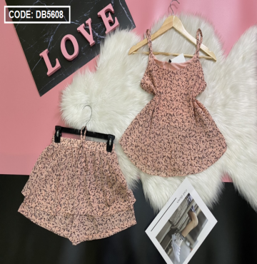 bán sỉ đồ bộ nữ 2 dây quần đùi tầng vải voan hoa