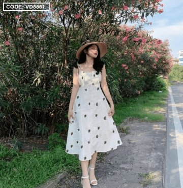 bán sỉ đầm 2 dây trắng nút bọc xương rồng