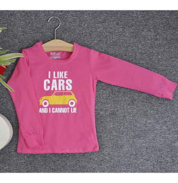 Bán sỉ áo thun trẻ em cổ tròn tay dài in chữ I Like Car (Hồng sen)