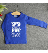 Bán sỉ áo thun trẻ em cổ tròn tay dài in chữ Think Like a Boss (Xanh bích)