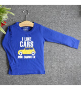 Bán sỉ áo thun trẻ em cổ tròn tay dài in chữ I Like Car (Xanh bích)
