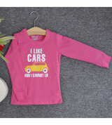 Bán sỉ áo thun trẻ em cổ tròn tay dài in chữ I Like Car (Hồng sen)