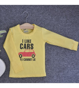 Bán buôn áo thun trẻ em cổ tròn tay dài in chữ I Like Car (Vàng)