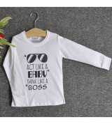 Bán buôn áo thun trẻ em cổ tròn tay dài in chữ Think Like a Boss (Trắng)