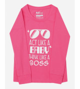 Bỏ sỉ áo thun trẻ em cổ tròn tay dài in chữ Think Like a Boss (Hồng sen)