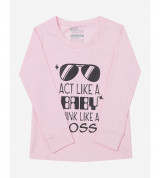 Bán sỉ áo thun trẻ em cổ tròn tay dài in chữ Think Like a Boss (Hồng phấn) KidStyle