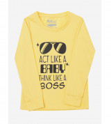 Bán sỉ áo thun trẻ em cổ tròn tay dài in chữ Think Like a Boss (Vàng)