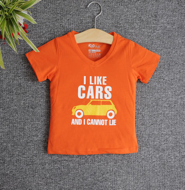 Bán buôn áo thun cổ tròn tay ngắn in chữ I Like Car (Màu cam cà rốt)