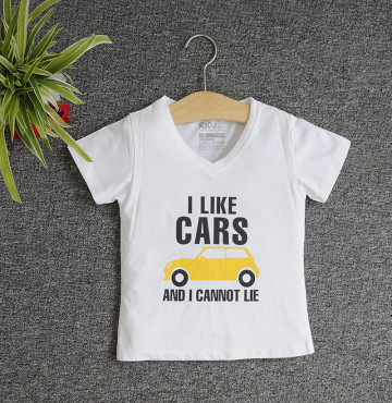 Bỏ sỉ áo thun cổ tròn tay ngắn in chữ I Like Car (Màu trắng)