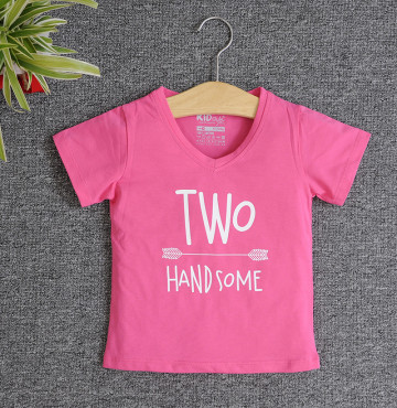 Bán sỉ áo thun cổ tròn tay ngắn in chữ Two Handsome ( Màu hồng cánh sen)