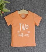 Bán sỉ áo thun cổ tròn tay ngắn in chữ Two Handsome ( Màu cà rốt nhạt)
