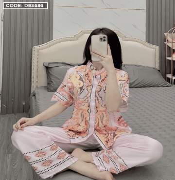 bỏ buôn đồ bộ nữ Pijama cổ trụ vải latin hàng sam