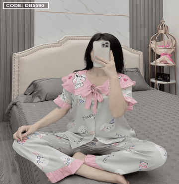 bán buôn đồ bộ nữ Pijama tay ngắn quần dài vải latin hàng sam