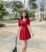 chuyên sỉ jumsuit cổ vuông xếp ly phối nút