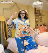 bán sỉ đồ bộ nữ pijama tay ngắn quần dài in hình gấu vải latin hàng sam
