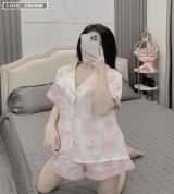 bán buôn đồ bộ nữ Pijama tay ngắn quần dài in hình gấu vải latin hàng sam