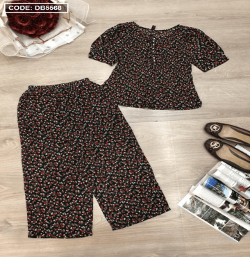 bán sỉ set đồ bộ áo hoa quần ống rộng vải lụa