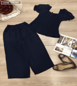 Bỏ sỉ set bộ nữ áo dập ly quần ống rộng vải voan