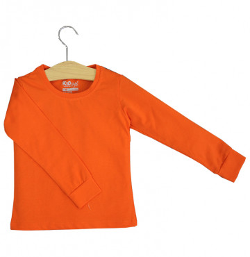 Bán buôn áo thun trơn trẻ em cổ tròn tay dài (Màu cam cà rốt)