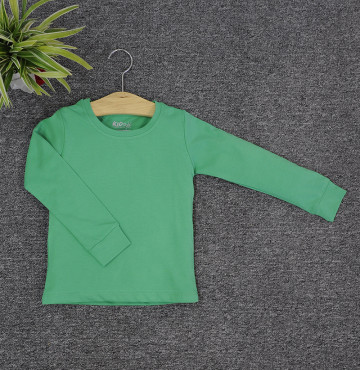 bỏ buôn áo thun trơn trẻ em cổ tròn tay dài (Màu xanh lá)