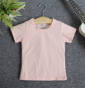 Bỏ sỉ áo thun trơn trẻ em cổ tròn tay ngắn (Màu hồng cam)