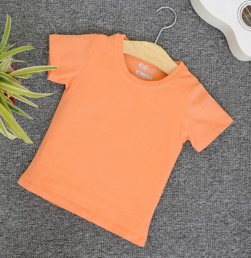Bỏ buôn áo thun trơn trẻ em cổ tròn tay ngắn (Màu cà rốt nhạt)