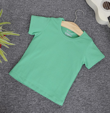 Bán buôn áo thun trơn trẻ em cổ tròn tay ngắn (Màu xanh lá)