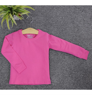 Bỏ buôn áo thun trơn trẻ em cổ tròn tay dài (Màu hồng cánh sen)