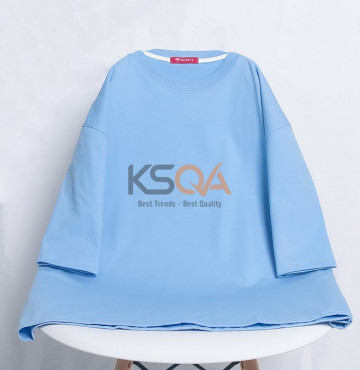 bán sỉ mẫu áo thun trơn tay lỡ màu xanh biển