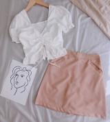 bỏ buôn set áo hoa cúc kèm chân váy nude