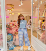 bán buôn set áo thun crop phối quần caro cá tính