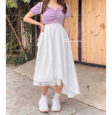 bán buôn set áo gân phối chân váy chéo tà