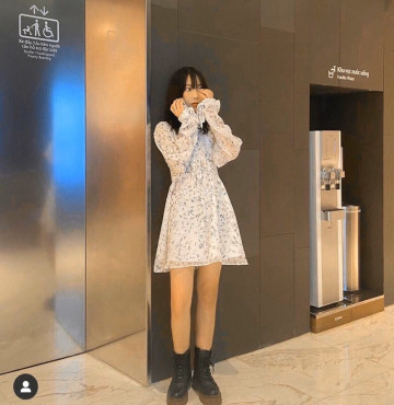 bỏ buôn đầm hoa cổ u tay nơ