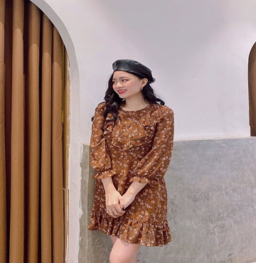 bán sỉ đầm bèo đuôi cá hoa nhí nâu