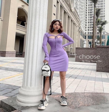 bán sỉ đầm body tím hai dây kèm áo khoác crop